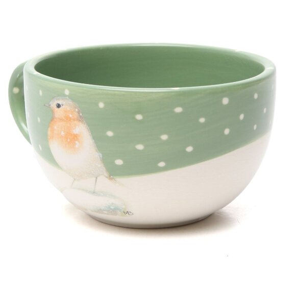 Vintage Hallmark Marjolein Bastin Snow Bird Ceramic Mug Dutch Artist Cup Green - Picture 3 of 8